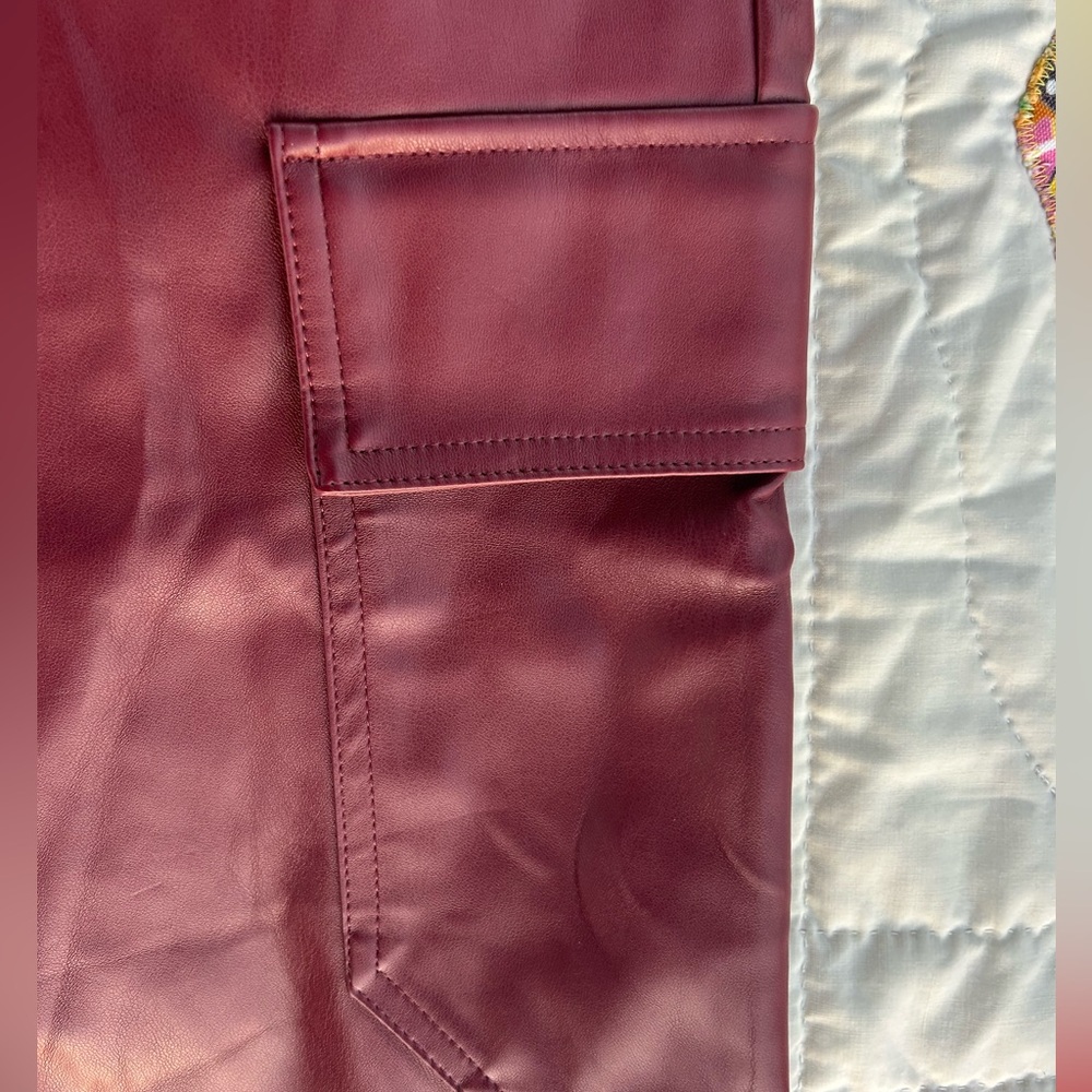 Burgundy Faux Leather Cargo Pant - Picture 3 of 3